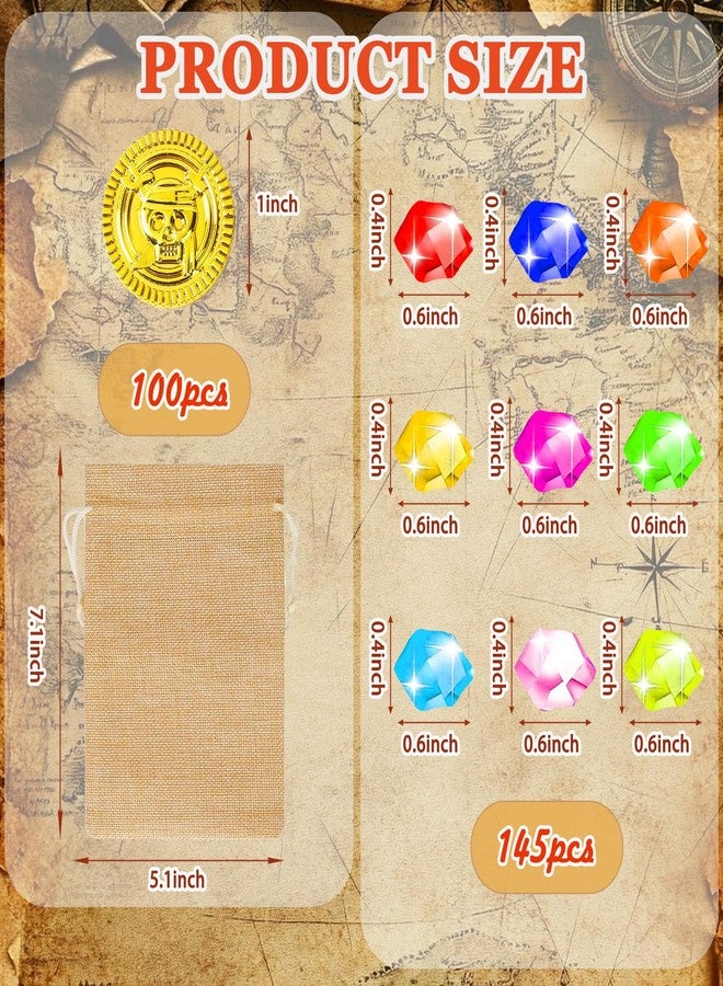 MARFOREVER 246 Pcs Pirate Treasure Gems and Gold Coins Plastic Gems Jewels Fake Pirate Gold Coins Pirate Party Decorations for Halloween Pirate Adventure Birthday Party Decor - Image 2